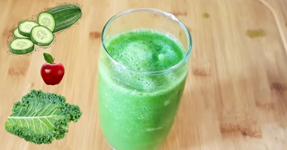 Suco detox de pepino, couve e maçã para acelerar o metabolismo.