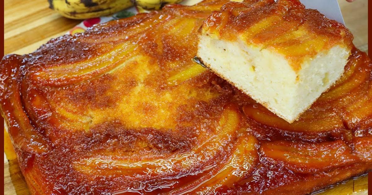 Bolo Fofinho de Banana Caramelizado e Delicioso