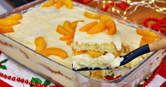 Bolos: Bolo Gelado de Pêssego na Travessa Super Cremoso
