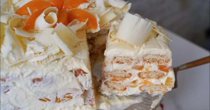 Sobremesas: Torta Pavê de Pêssego