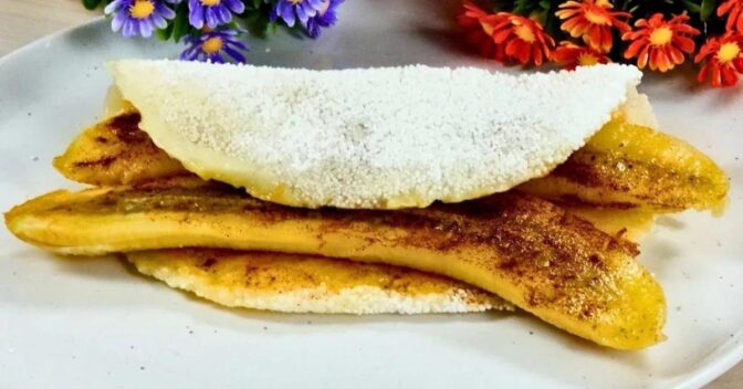 Lanche: Tapioca de Banana com Queijo para o Café da Manhã