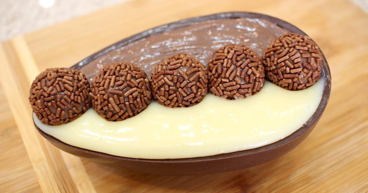 Receita simples e fácil de ovo de Páscoa com recheio cremoso....