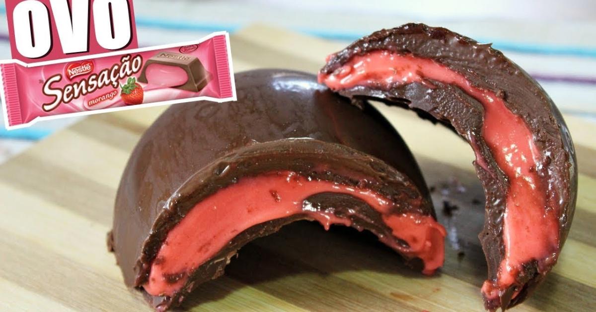 Ovo trufado com recheio de morango e casca de chocolate....
