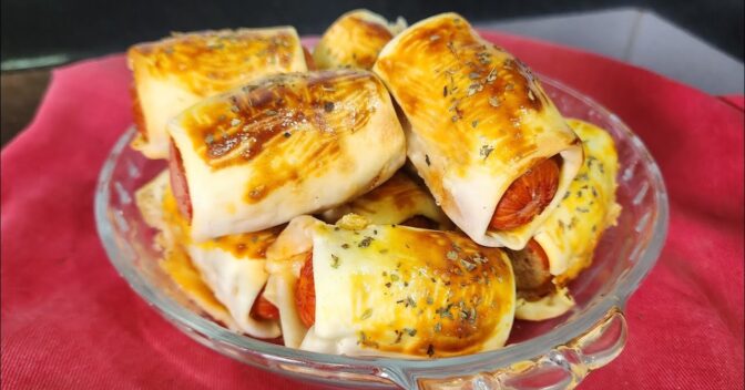 Lanche: Enroladinho de Salsicha com Massa de Pastel Feito na Air Fryer