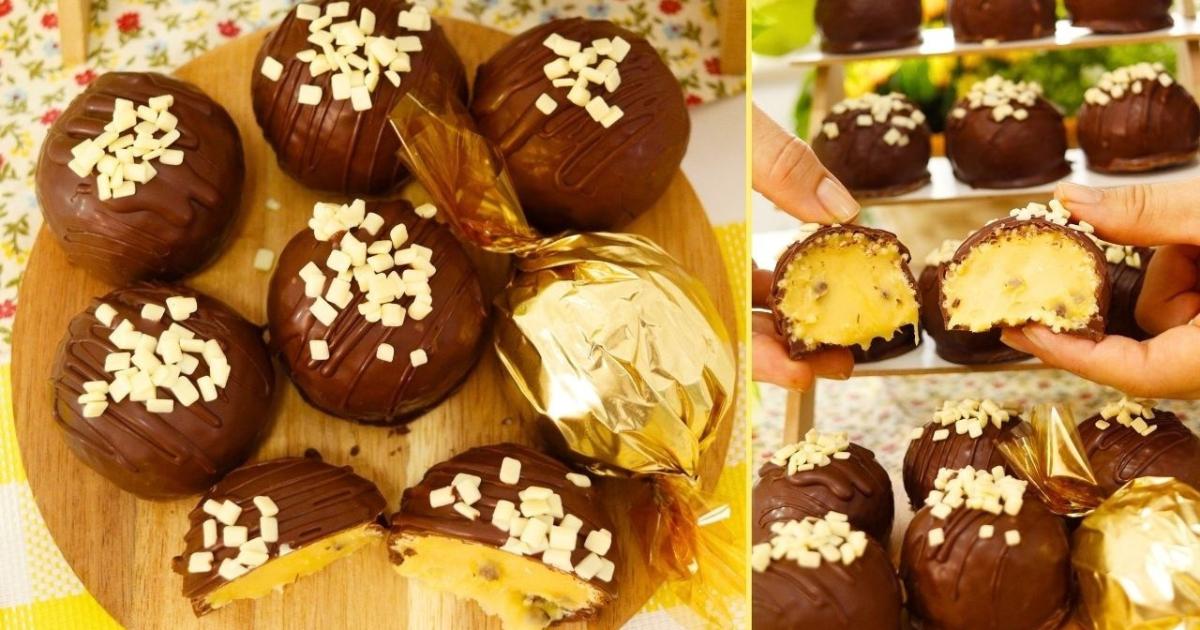 Bombom crocante de maracujá com recheio cremoso e cobertura deliciosa....