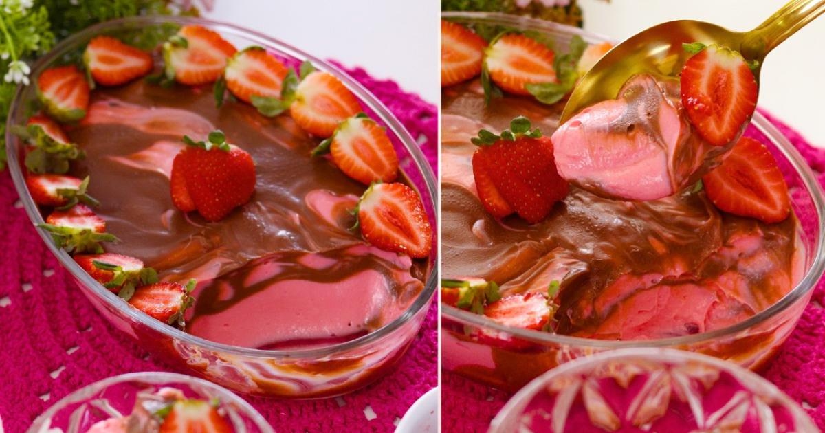 Sobremesa mousse de morango com ganache trufada fácil e irresistível....