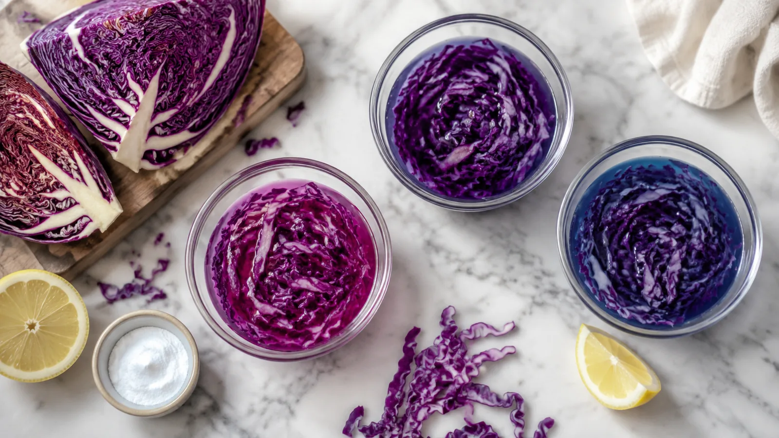 Uma panela de repolho-roxo pode terminar magenta, violeta ou azulada sem que a variedade tenha...