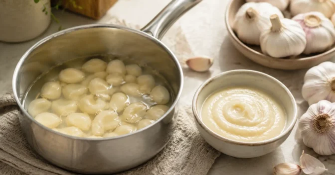 Notícias: Eu mergulhei o alho na água fervente antes do molho e ele ficou suave sem perder o aroma