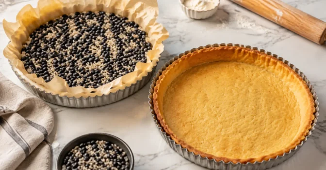 Notícias: O arroz ou feijão cru colocado sobre a massa não vira recheio: o peso impede que o fundo da torta infle antes de receber o creme