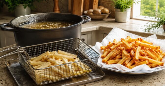 Notícias: A batata frita que passa duas vezes pelo óleo não repete o cozimento: cada temperatura resolve uma parte diferente da crocância
