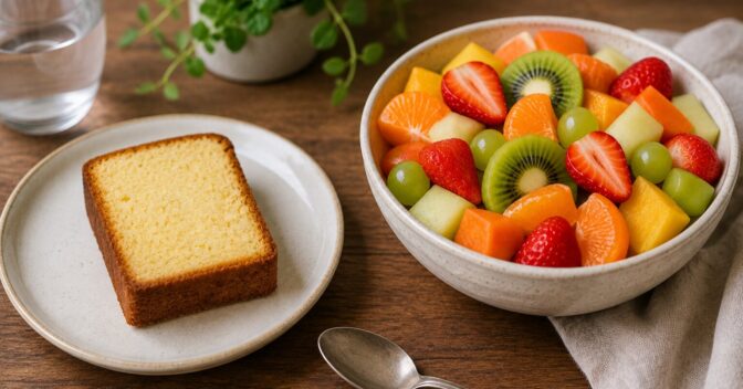 Notícias: Eu comparei uma porção de bolo com uma tigela de frutas e percebi que a mesma energia pode ocupar espaços completamente diferentes