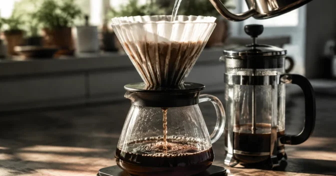 Notícias: Café atravessa um filtro de papel e deixa para trás parte de dois óleos capazes de elevar o colesterol, enquanto a prensa mantém o caminho aberto