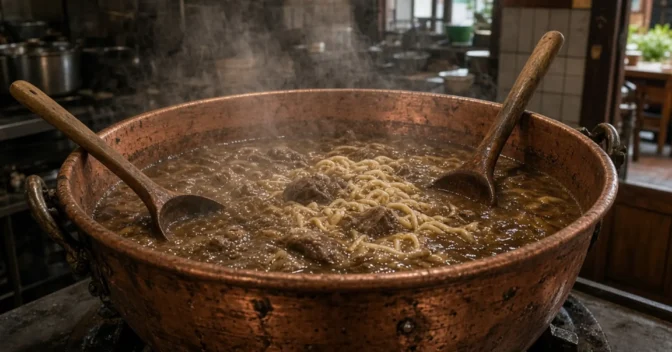 Notícias: Caldeirão de sopa de carne em Bangcoc ferve sem parar há mais de 50 anos e mantém o mesmo caldo enriquecido diariamente por gerações
