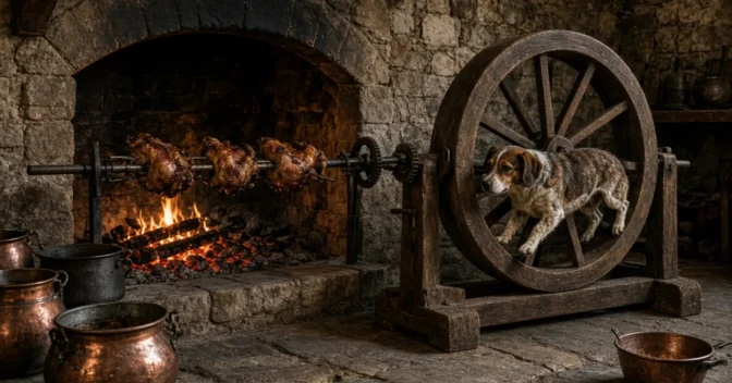 Notícias: Cães de raça especial giravam espetos de assado em cozinhas medievais por horas e a raça desapareceu com a invenção de mecanismos de vento e vapor