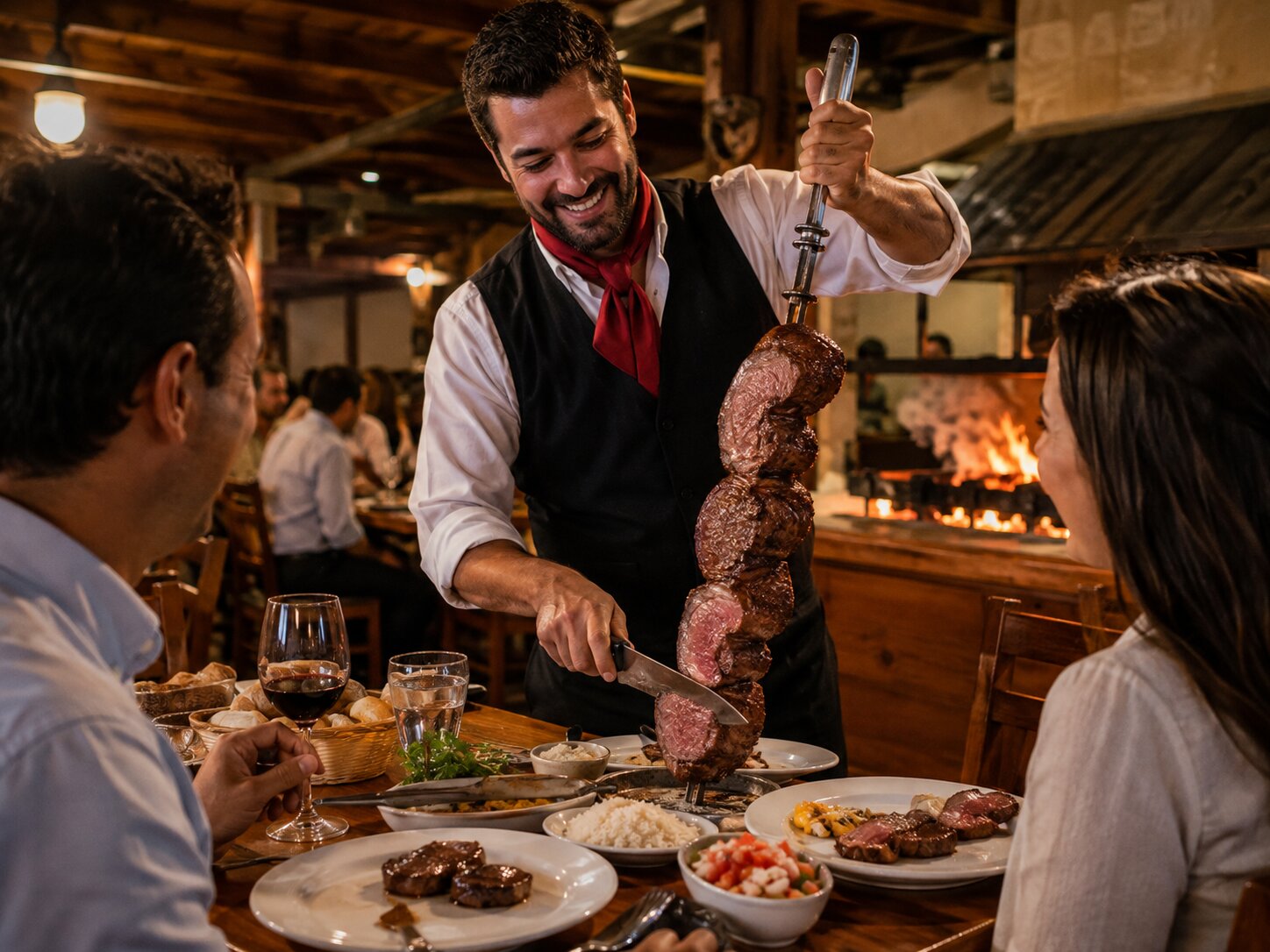 Hoje, entrar em uma churrascaria e observar garçons circulando com grandes espetos de carne parece...