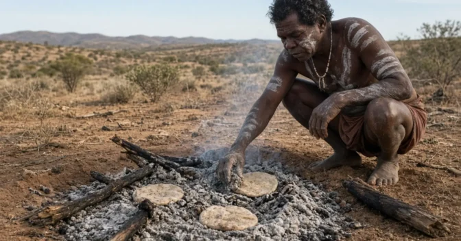Notícias: Aborígenes australianos assam pão direto nas cinzas quentes do fogo há milhares de anos e simplesmente escovam a cinza depois