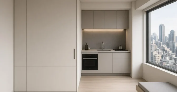 Notícias: Apartamentos minúsculos de Tóquio escondem cozinhas completas atrás de paredes retráteis e maximizam cada centímetro