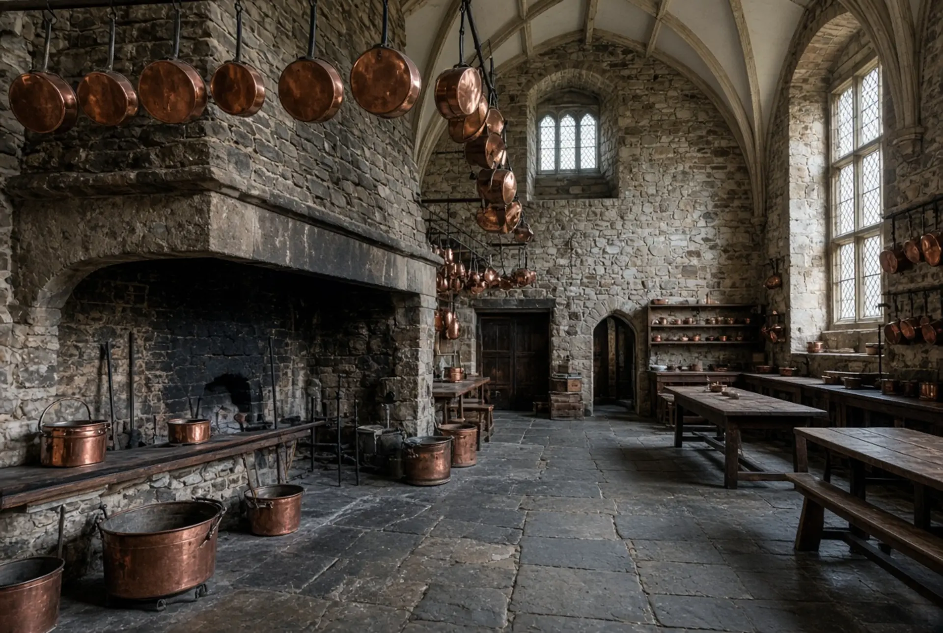 No Raby Castle, em County Durham, no nordeste da Inglaterra, a Great Kitchen ocupa uma...