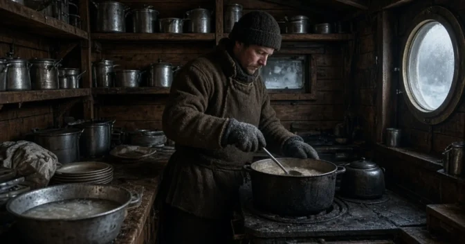 Notícias: Cozinhas de navios de expedição polar históricas funcionavam em espaços mínimos sob frio extremo