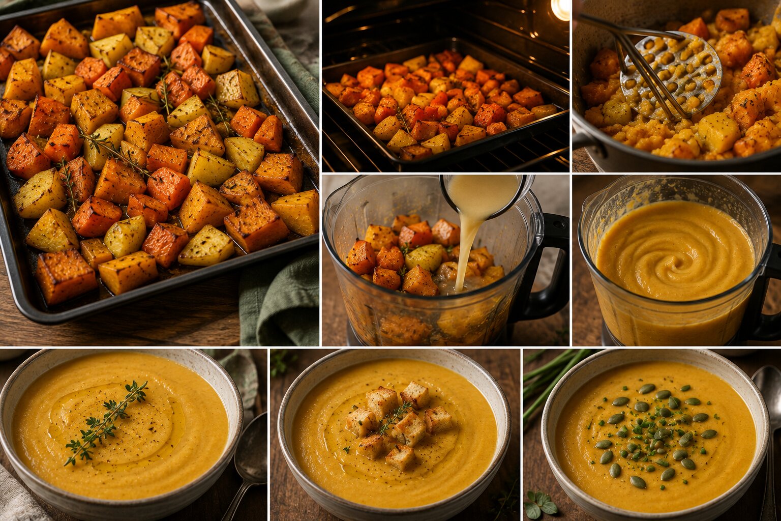 Cremes de legumes costumam começar com os ingredientes dentro de uma panela de água. Depois...