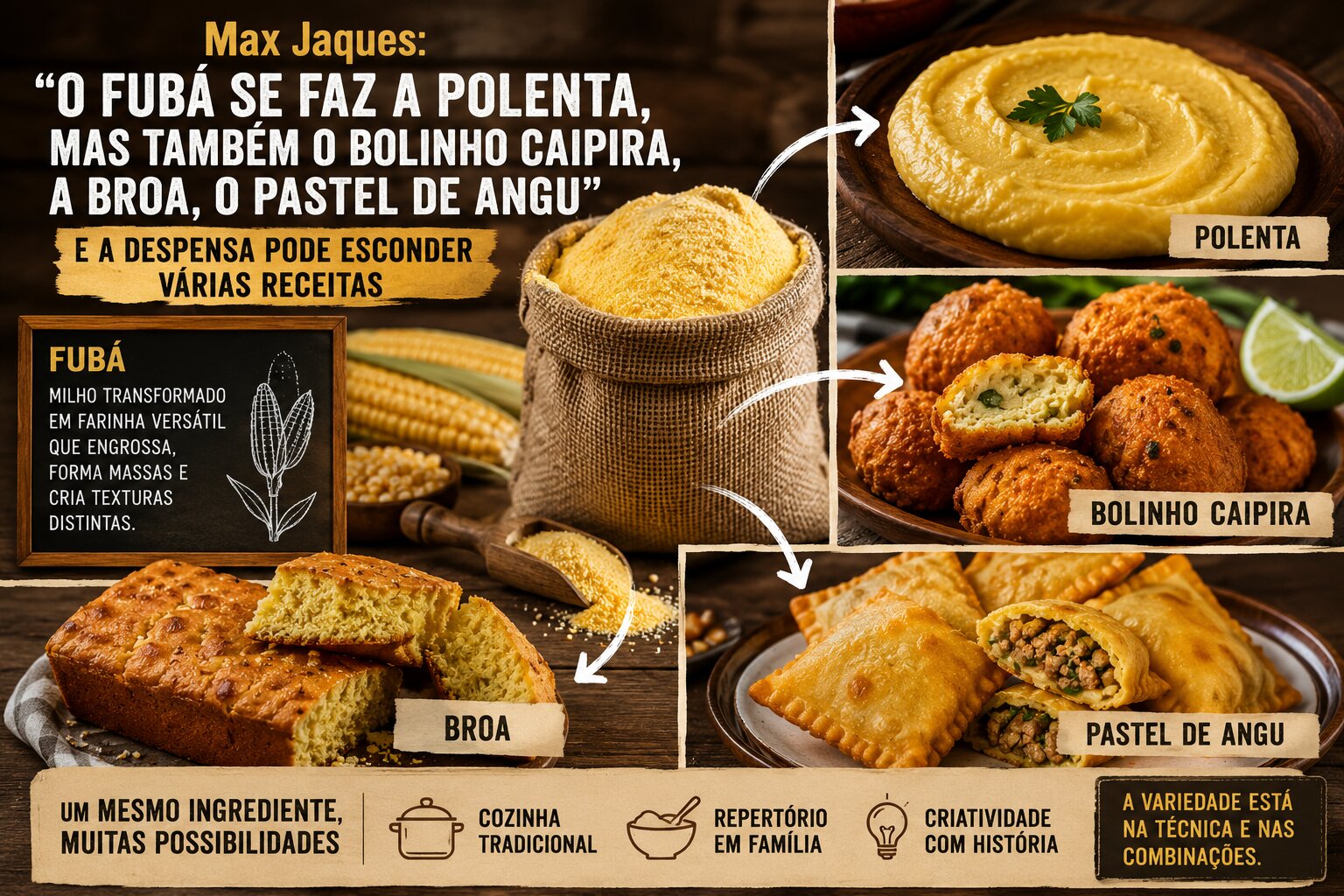 Um pacote de fubá pode permanecer meses na cozinha associado praticamente a uma única preparação....