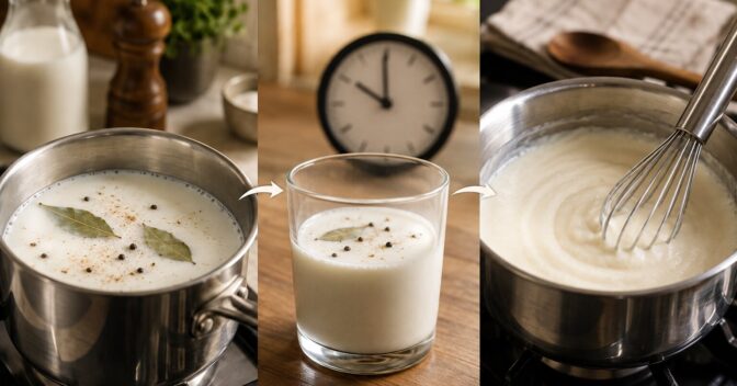 Notícias: O leite pode ficar 10 minutos parado antes de virar molho branco e essa espera muda o sabor sem deixar pedaços de tempero