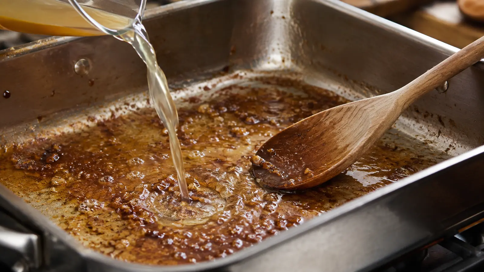 Depois de assar carne ou ave, a assadeira costuma ficar coberta por pontos marrons que...