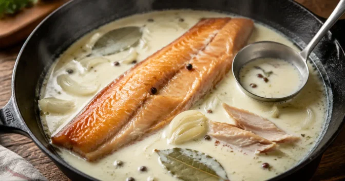 Notícias: Aferventar peixe defumado no leite reduz a agressividade do sal e ainda cria um líquido aromático que pode virar molho
