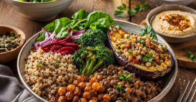 Notícias: O almoço rico em fibras pode parecer completo e ainda não sustentar a rotina: o segredo está em combinar grãos, vegetais, textura e preparo no mesmo prato