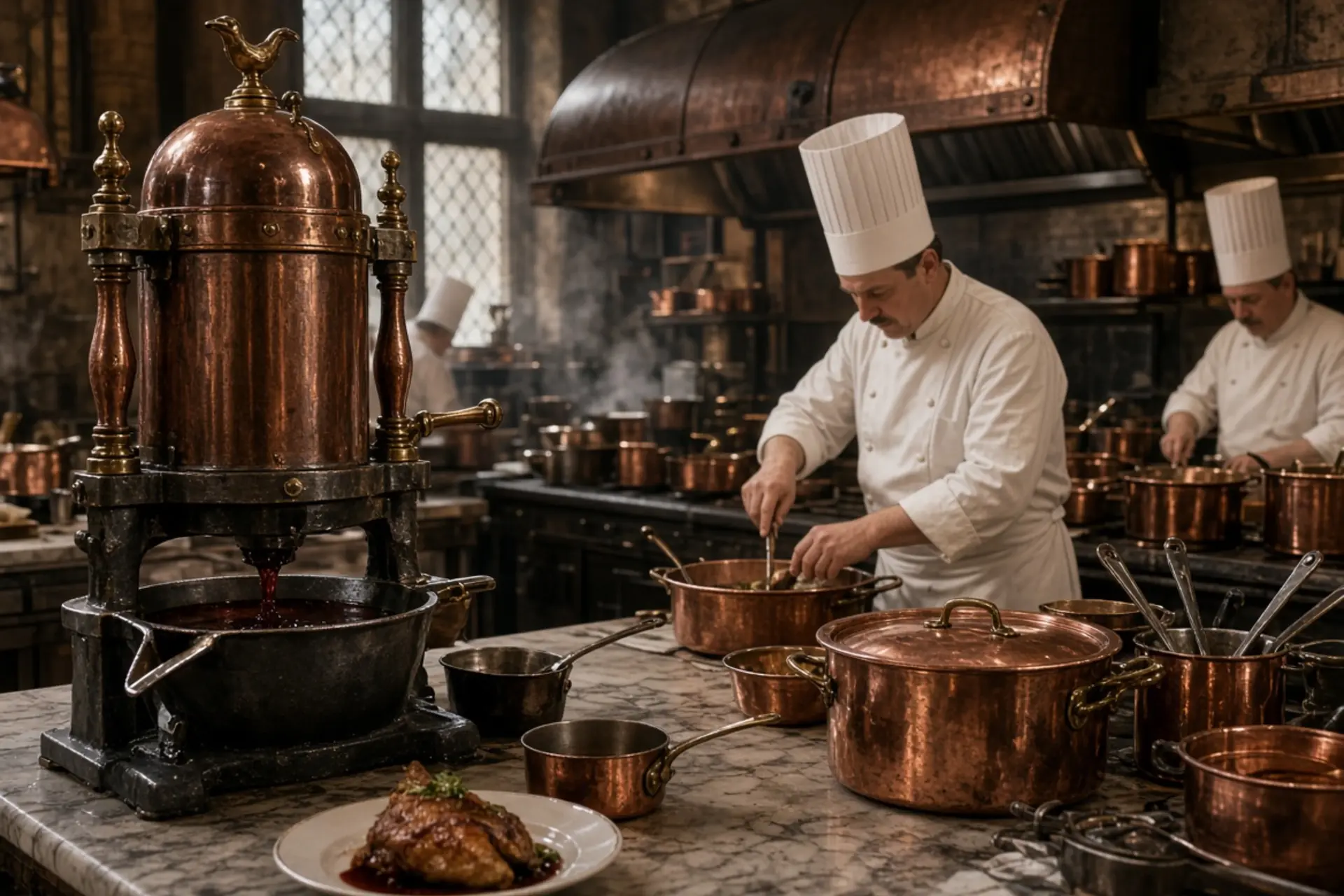Na haute cuisine francesa clássica, um dos utensílios mais espetaculares e controversos é a prensa...