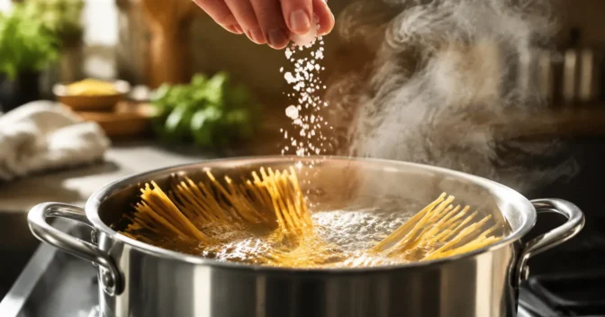 Notícias: Eu colocava sal na água do macarrão para fazê-la ferver mais rápido até descobrir o que essa pitada realmente muda dentro da panela