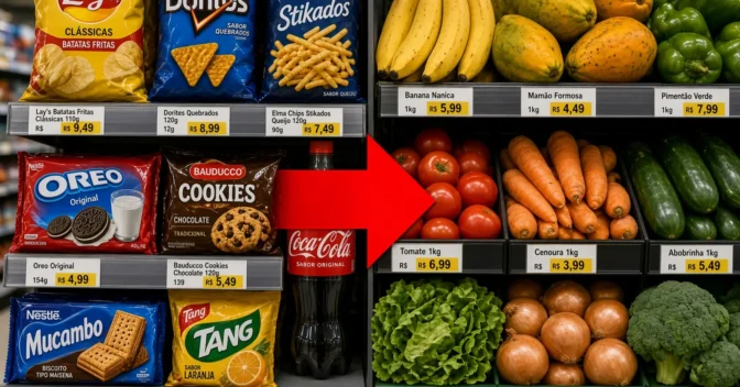 Notícias: Experimento do NIH com a classificação brasileira de ultraprocessados mostra que dieta rica nesses alimentos leva a 500 calorias extras por dia e ganho de quase 1 quilo em apenas duas semanas